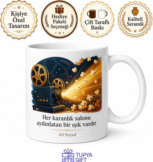 Sinema Makinisti Dijital Projeksiyon Işık Hüzmesi Patlamış Mısır Kupa Bardak Hediye