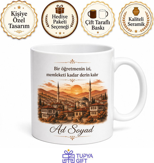 Öğretmene Memleket Baskılı Kupa Bardak Özel Tasarım Hediye