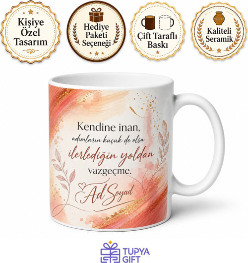 Kişiye Özel Renkli Baskılı Seramik Kupa Bardak Hediye İsimli Tasarım