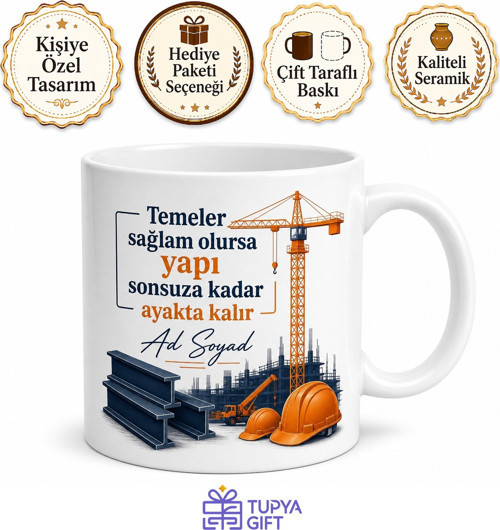 İnşaat Sektörü Temalı Kupa Şantiye Müteahhitlik Çelik Konstrüksiyon Hediye Bardak