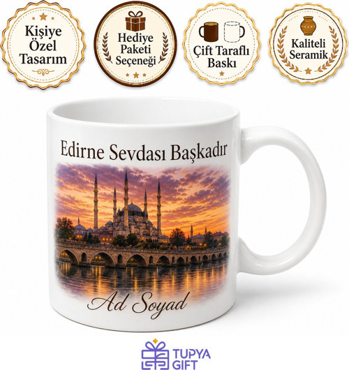 Edirne Şehir Akşamı Temalı Kupa Bardak | Özel Tasarım Hediye