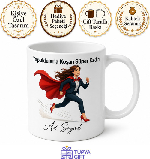 Topuklu Ayakkabıyla Koşabilen Süper Kadın Esprili Kupa Bardak Hediye