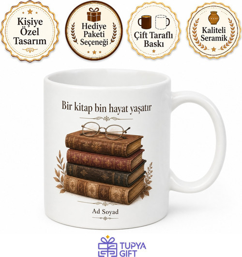 Kitap Severlere Özel Tasarım Baskılı Kupa Bardak Hediyelik Porselen Mug