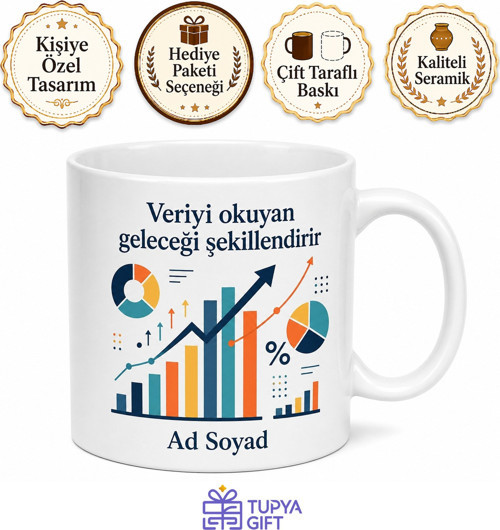 İsimli Analitik Grafik Desenli Pazarlama Kupası Özel Tasarım Hediye Bardak