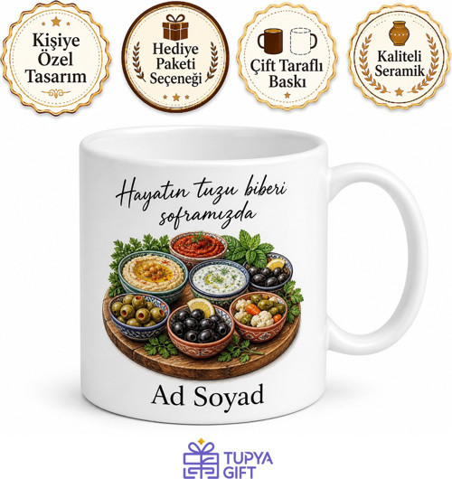 Meze Tabağı Temalı Baskılı Kupa Bardak Özel Tasarım Hediye Porselen Mug