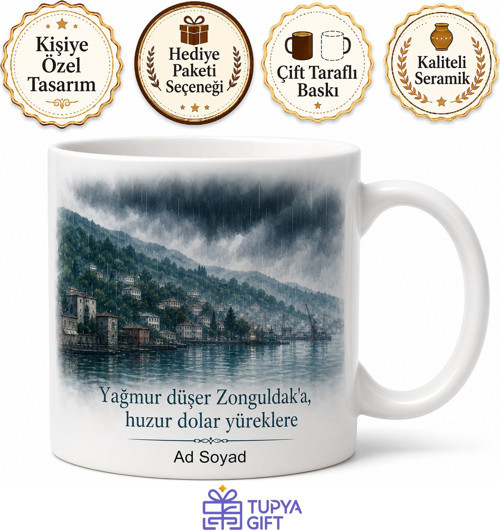 Zonguldak Karadeniz Yağmuru Baskılı Kupa Bardak Özel Tasarım Hediye