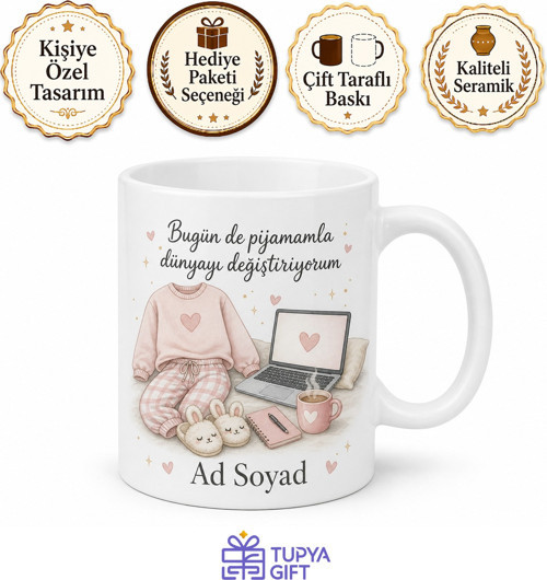Home Office Çalışanlara Pijama Temalı Çay Kupası Hediye Bardak