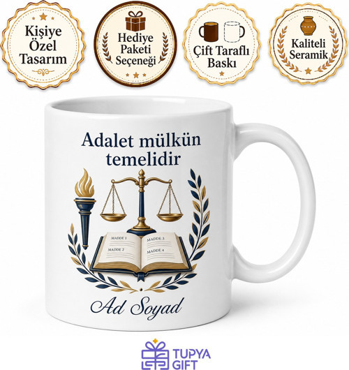 Hukukçuya Hediye Kanun Maddeleri Adalet İnsan Hakları Temalı Porselen Kupa Bardak
