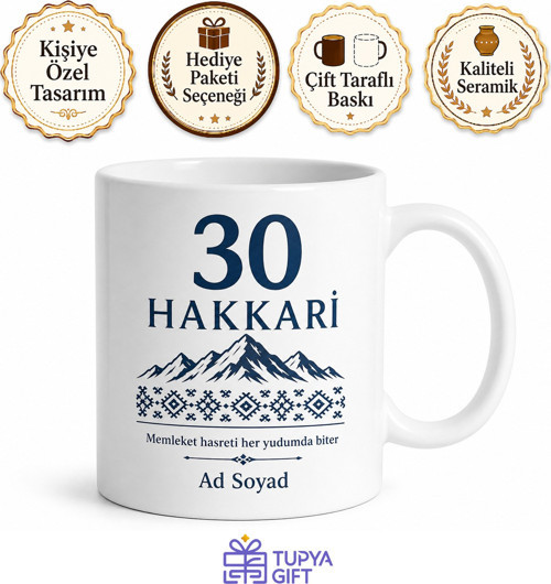 Hakkari Memleket Plakalı Hediyelik Kupa Bardak 30 Plaka Hatıra Hediye