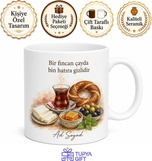 Kahvaltı Sofrası Temalı Memleket Kupası Porselen Kupa Bardak Hediye