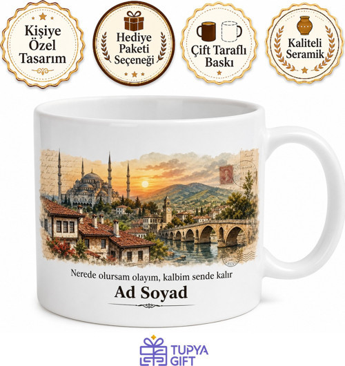 Kişiye Özel Memleket Manzara Kolajlı Kupa Bardak İsimli Hediye