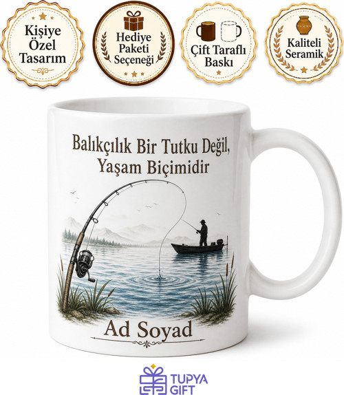 Olta Temalı Balıkçı Kupası Baskılı Kupa Bardak Hediye Balıkçılık Severlere Özel Tasarım