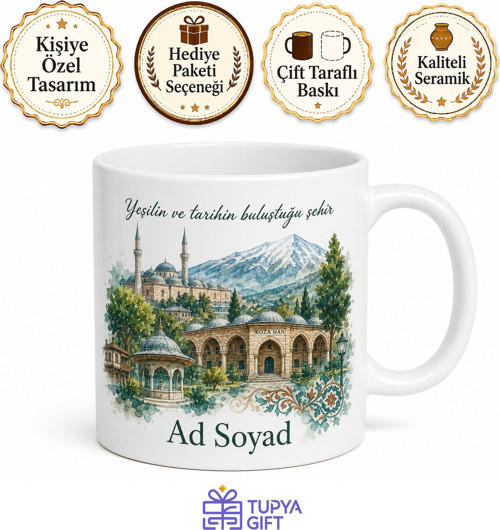 Bursa Şehir Temalı Tasarım Baskılı Kupa Bardak Hediye Porselen Mug
