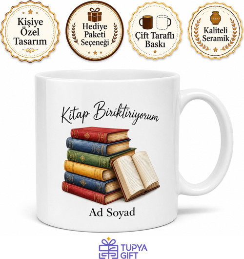 Kitap Biriktiriyorum Yazılı Kupa Bardak Kitap Kurdu Hediye Özel Tasarım