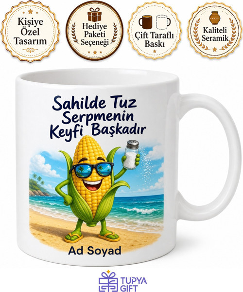 Mısırcıya Hediye Sahil Keyfi Tuzlu Bardakta Mısır Kupa Bardak Özel Tasarım