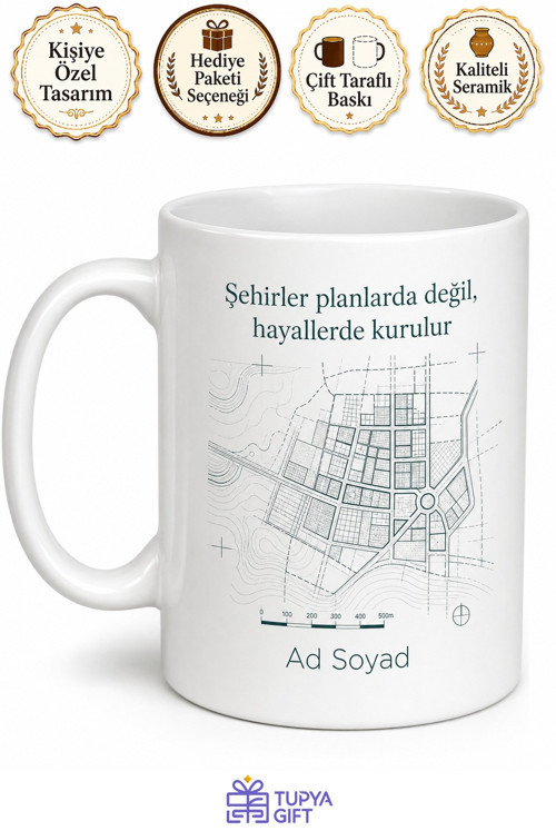 Şehir Plancısına Özel Harita ve Ölçek Tasarımlı Kupa Bardak Hediye