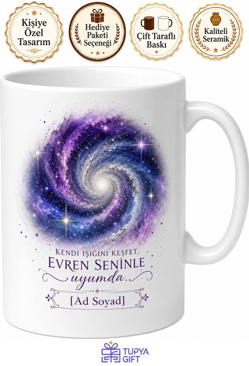 Galaksi Spiral Yıldız Kupa - Kozmik Tasarım Beyaz Porselen Bardak