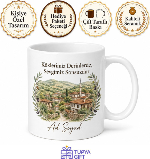 Kişiye Özel Memleket Temalı Aile Hediyesi Kupa Bardak İsimli Özel Tasarım