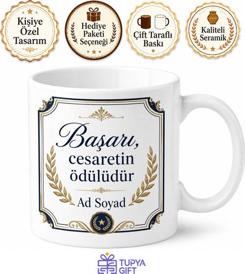 Kişiye Özel Başarı Belgesi Temalı Baskılı Kupa Bardak Öğrenci Hediyesi