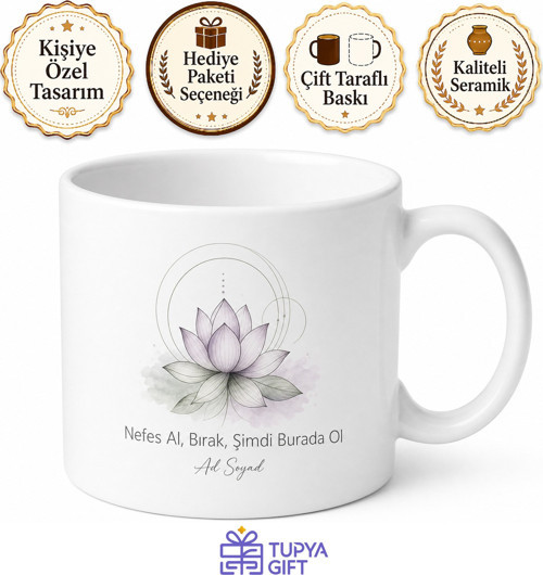 Meditasyon Temalı Sade Kupa Bardak Yoga Hediye Mindfulness Porselen Bardak