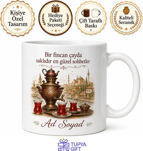 Memlekette Çay Saati Baskılı Kişiye Özel Kupa Bardak Hediye