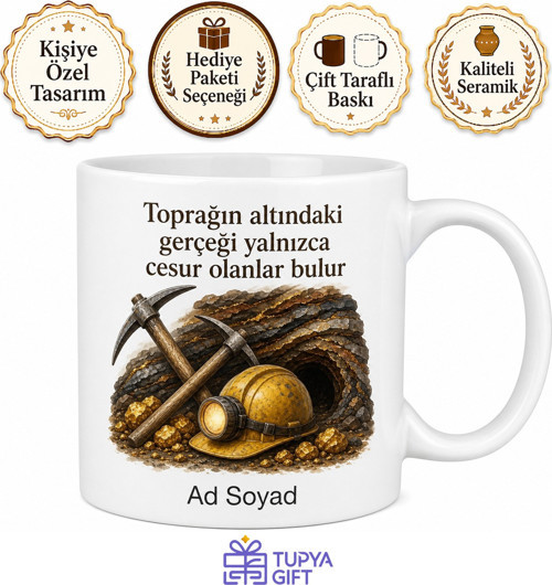 Madencilik Temalı Kupa Cevher Çıkarma İş Güvenliği Maden Mühendisi Hediye Bardak