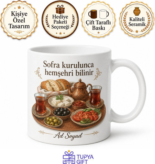 Hemşehri Sofrası Temalı Baskılı Kupa Bardak Hediye Porselen Mug