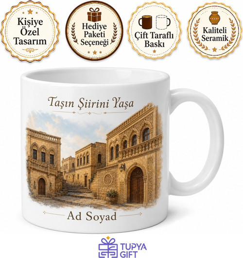 Midyat Taş Evleri Mardin Hatırası Çay Kupası Hediye Bardak Özel Tasarım