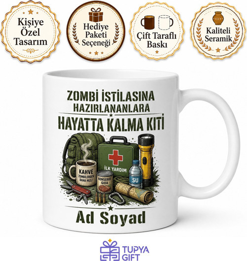 Zombi İstilasına Hazırlananlara Hayatta Kalma Kiti Esprili Kupa Bardak Hediye
