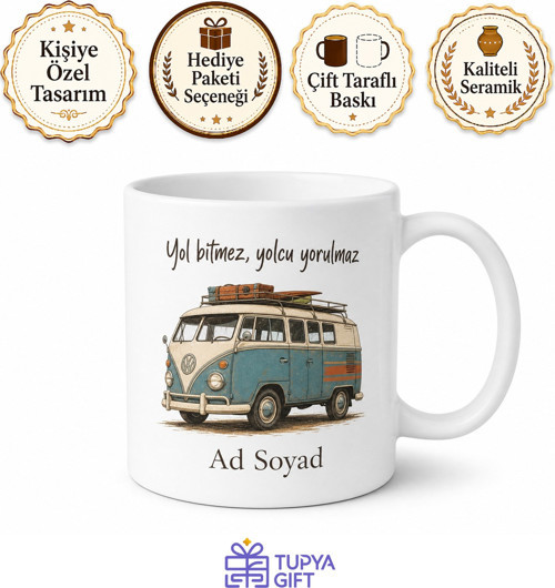 Minibüs Silüetli Baskılı Kupa Bardak Hediye Nostaljik Tasarım Mug