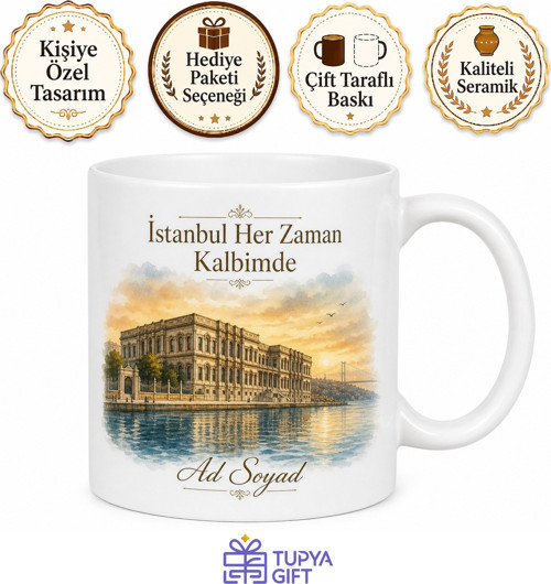 Çırağan Sarayı Temalı İstanbul Kupası Özel Tasarım Baskılı Porselen Kupa Bardak Hediye