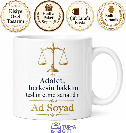 İsme Özel Hakim Yazılı Kupa Bardak Adalet Temalı Özel Tasarım Hediye