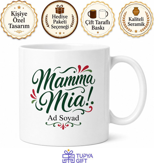 Mamma Mia Yazılı İngilizce Kupa Bardak Özel Tasarım Hediye Porselen Mug