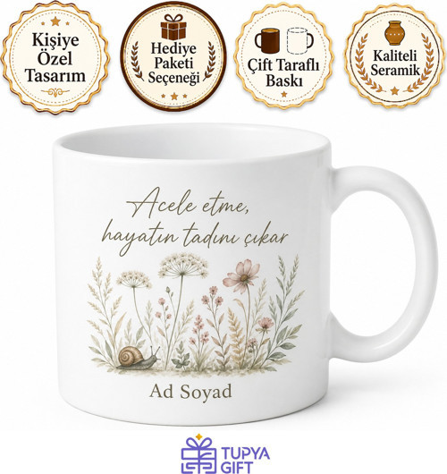 Kişiye Özel Yavaş Yaşam Temalı Baskılı Kupa Bardak Slow Life Hediye