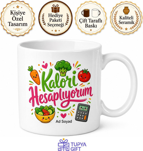 Kalori Hesaplıyorum Yazılı Komik Kupa Bardak Esprili Hediye Diyet Kupası