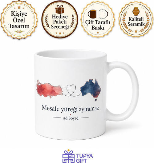 Avustralya Gurbetçisi İçin Memleket Temalı Özel Tasarım Porselen Kupa Bardak Hediye