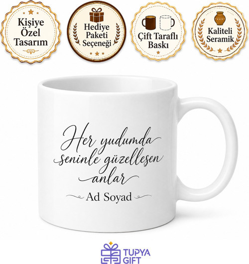 İsme Özel Gerçekçi Yazılı Baskılı Kupa Bardak Hediye Özel Tasarım Porselen Mug