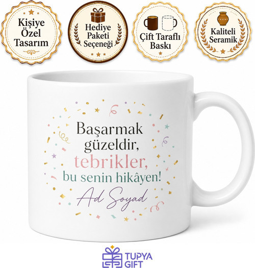 Kişiye Özel Tebrikler Yazılı Baskılı Kupa Bardak Hediye