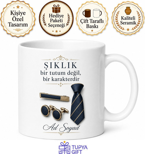Kravat İğnesi Beyefendi Klasik Giyim Aksesuar Şıklığı Kurumsal İmaj Kupa Hediye Bardak