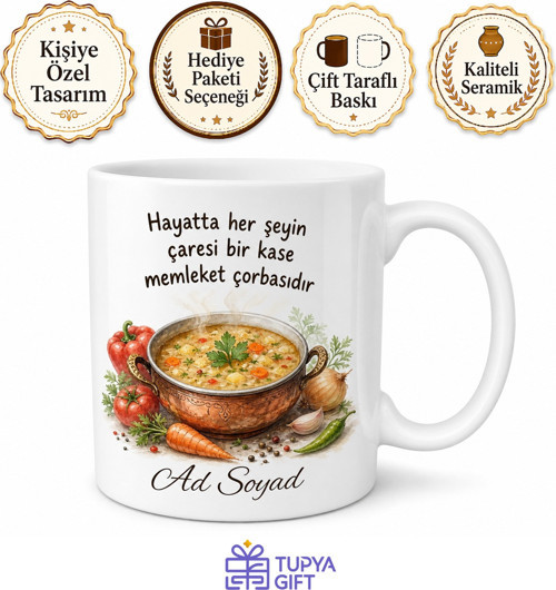 Memleket Çorbası Temalı Baskılı Kupa Bardak Komik Hediye Porselen Mug