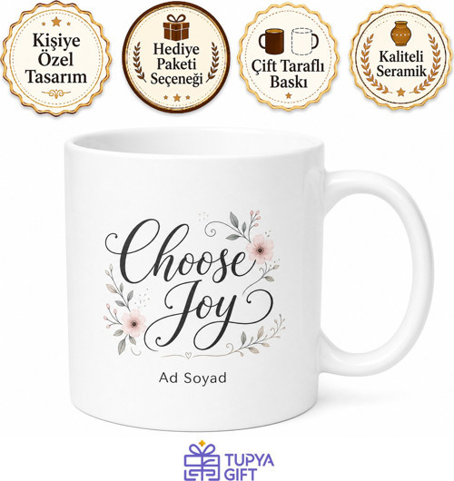 Choose Joy Temalı Neşeyi Seç İngilizce Kupa Bardak Motivasyon Hediye