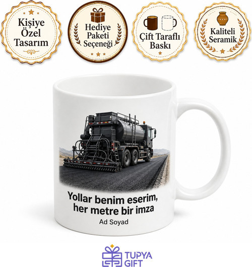 Asfalt Distribütörü Operatörü Yolları Siyah İnciyle Kaplayan Çay Kupası Hediye