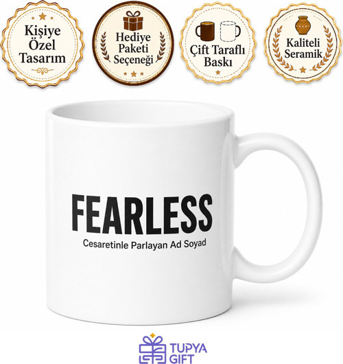 Fearless Baskılı Korkusuz İngilizce Çay Kupası Motivasyon Hediye Bardak