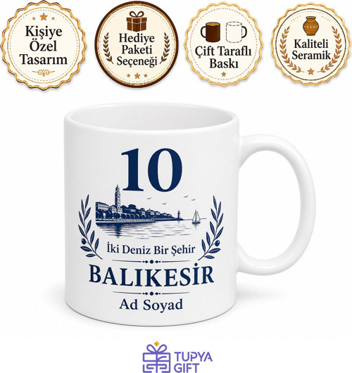 Balıkesir Plakalı İki Deniz Bir Şehir Temalı Memleket Kupası Hediye Bardak