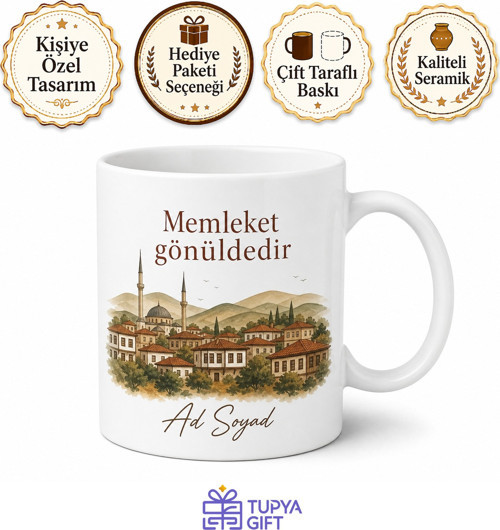 Seramik Kahve Kupası Memleket Temalı Özel Tasarım Hediye Kupa Bardak