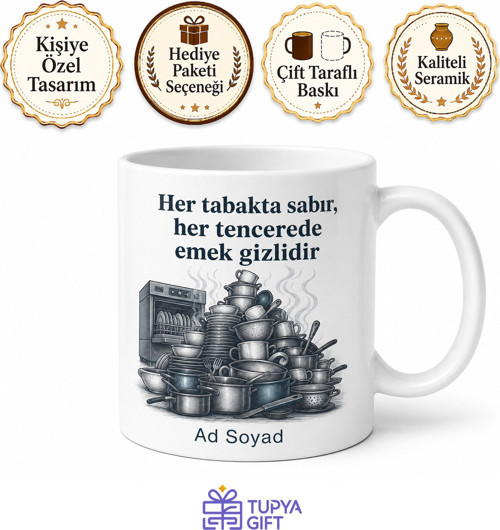 Bulaşıkhane Görevlisine Dağ Gibi Bulaşıklar Endüstriyel Makine Kupa Hediye