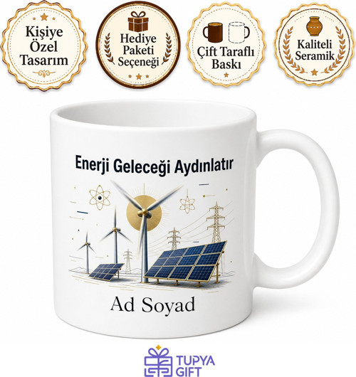 Enerji Sektörü Yenilenebilir Kaynaklar Rüzgar Güneş Paneli Temalı Baskılı Porselen Kupa Hediye