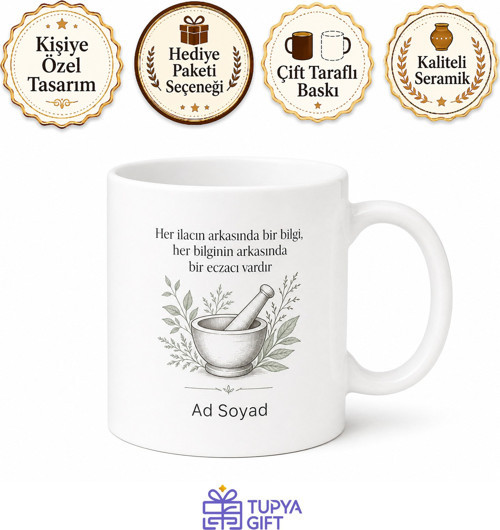 Eczacıya Özel Minimal Kupa Bardak | Eczacı Hediye Kişiye Özel Baskılı Kupa