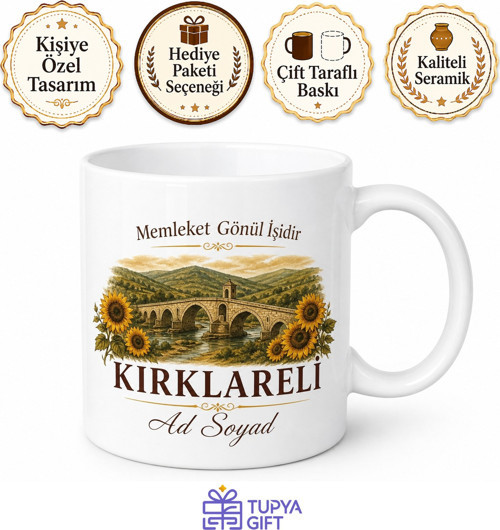 Kırklareli Memleket Temalı Kişiye Özel Baskılı Kupa Bardak Hediye