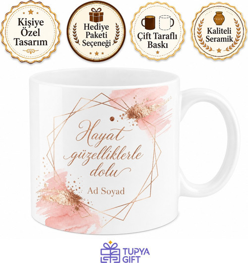 Rose Gold Tasarımlı Şık Baskılı Porselen Kupa Bardak Hediye